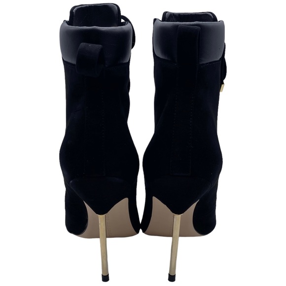 Good American Bootie Scandal Black Suede Leather Lace Up Heeled Ankle Size 7 - Picture 5 of 10